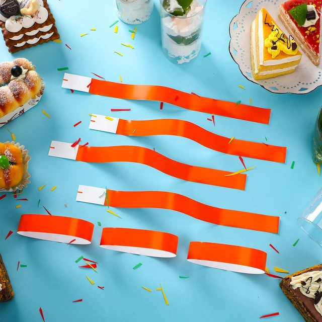 Alt view image 4 of 6 - 1200 Pack Paper Wristbands,Orange Plastic Wristbands for Event Party Wrist Band Colored Adhesive Neon Identification Hand Bands, Concert, Festivals, Waterproof