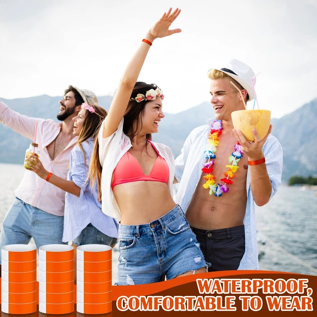 Alt view image 5 of 6 - 1200 Pack Paper Wristbands,Orange Plastic Wristbands for Event Party Wrist Band Colored Adhesive Neon Identification Hand Bands, Concert, Festivals, Waterproof
