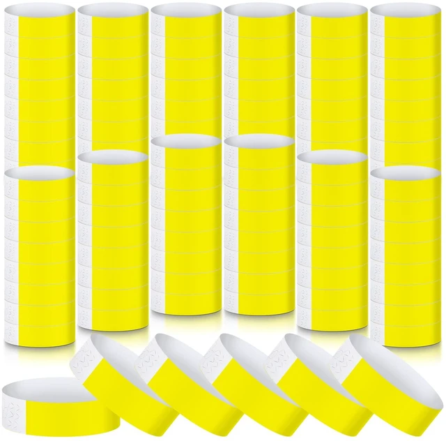 Main image of 1200 Pack Paper Wristbands,Yellow Plastic Wristbands for Event Party Wrist Band Colored Adhesive Neon Identification Hand Bands, Concert, Festivals, Waterproof