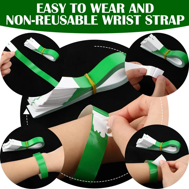 Alt view image 3 of 5 - 1200 Pack Paper Wristbands,Neon Green Plastic Wristbands for Event Party Wrist Band Colored Adhesive Neon Identification Hand Bands, Concert, Festivals, Waterproof