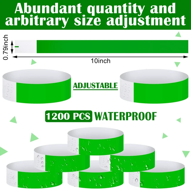 Alt view image 2 of 5 - 1200 Pack Paper Wristbands,Neon Green Plastic Wristbands for Event Party Wrist Band Colored Adhesive Neon Identification Hand Bands, Concert, Festivals, Waterproof