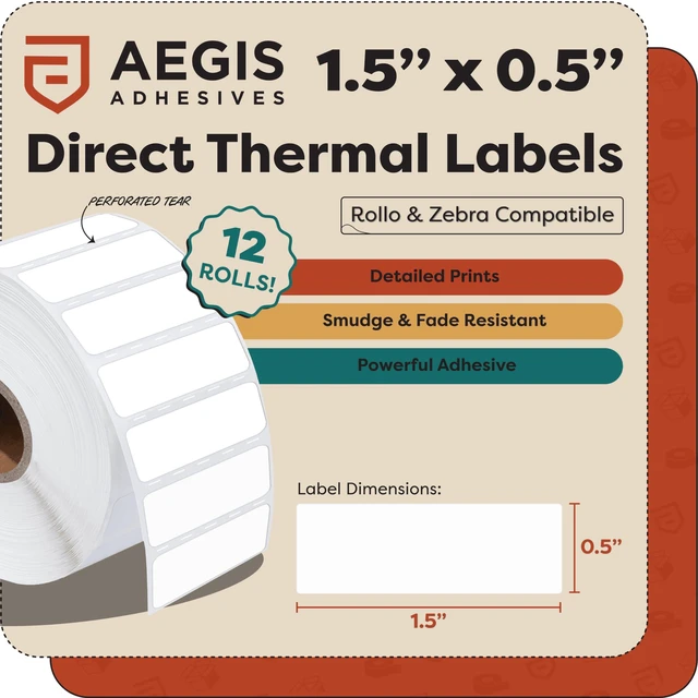 Alt view image 2 of 7 - 1.5" X 0.5" Direct Thermal Labels (28200 Count, 12 Rolls) Barcode Stickers, File Folder Labels, Shelf Edge Identification - Compatible With Zebra Printers, NOT Rollo Compatible