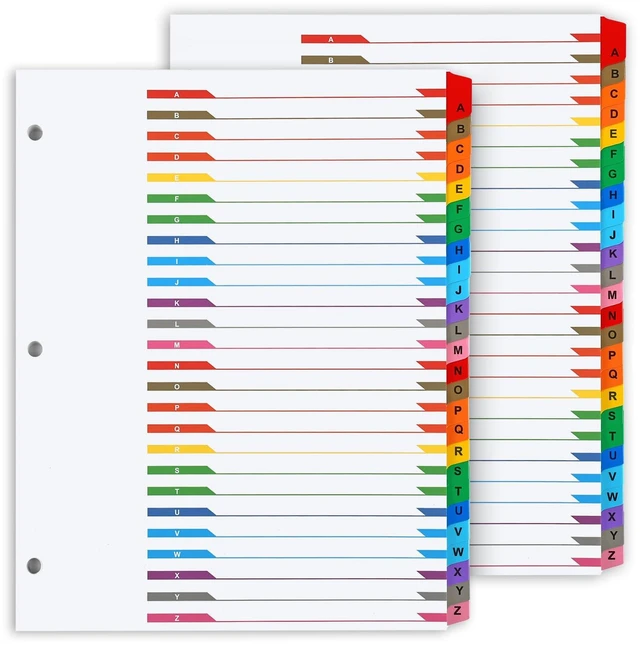 Main image of Alphabet Binder Dividers for 3 Ring Binder, A-Z Dividers for 3 Ring Binder Multicolor A-Z Binder Dividers with Customizable Table of Contents Page, ABC Alphabet Tabs for School Office