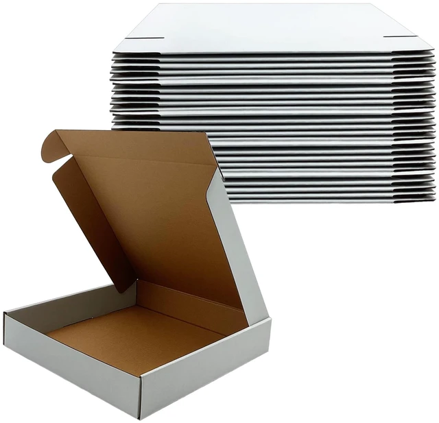 Main image of 11x11x2 Inch Shipping Boxes Set of 25,White Corrugated Cardboard Mailers Recycled Literature Mailer, Small Business Packaging, Mailing, Moving, Storage, Gifting, Wrapping, E-Commerce, Tuck Top