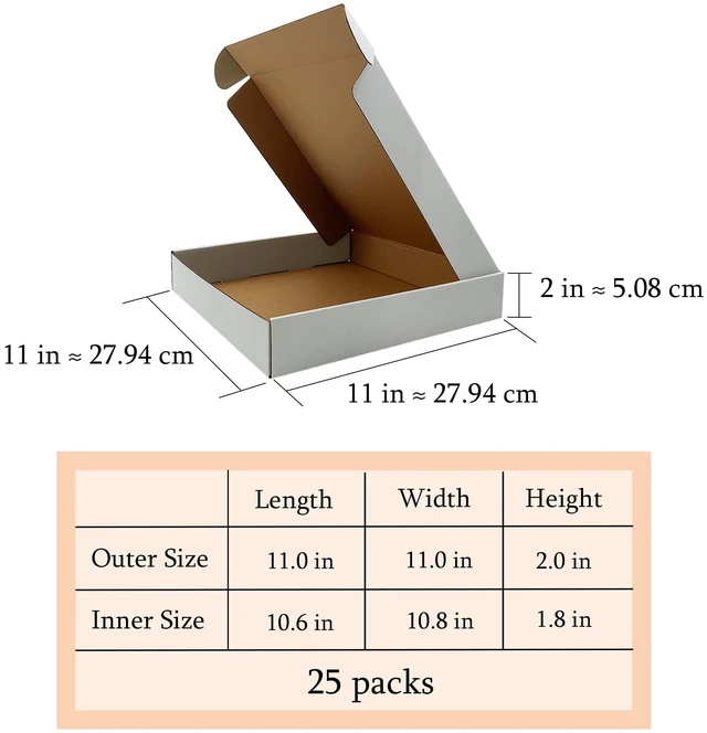 Alt view image 4 of 7 - 11x11x2 Inch Shipping Boxes Set of 25,White Corrugated Cardboard Mailers Recycled Literature Mailer, Small Business Packaging, Mailing, Moving, Storage, Gifting, Wrapping, E-Commerce, Tuck Top