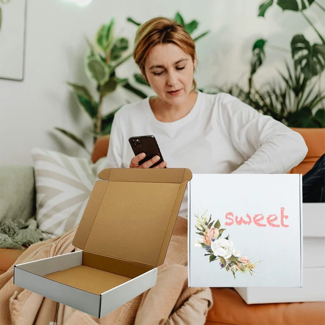 Alt view image 6 of 7 - 11x11x2 Inch Shipping Boxes Set of 25,White Corrugated Cardboard Mailers Recycled Literature Mailer, Small Business Packaging, Mailing, Moving, Storage, Gifting, Wrapping, E-Commerce, Tuck Top