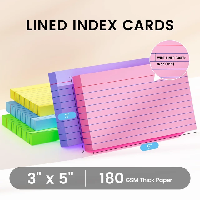 Alt view image 2 of 7 - Index Cards 3x5 Inch, 500sheets, Flash Cards,Ruled Lined Colored Note Cards Paper For Studying, Schools Supplies, College, Office And Home Organization, Note Taking Supplies