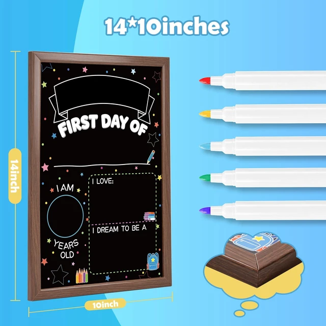 Alt view image 4 of 7 - First Day of School Sign, Double Sided Chalkboard with Wood Frame First and Last Day of School Sign Double-Sided with 5 Liquid Chalk Markers, Back to School Board for Kids, 14"x10"