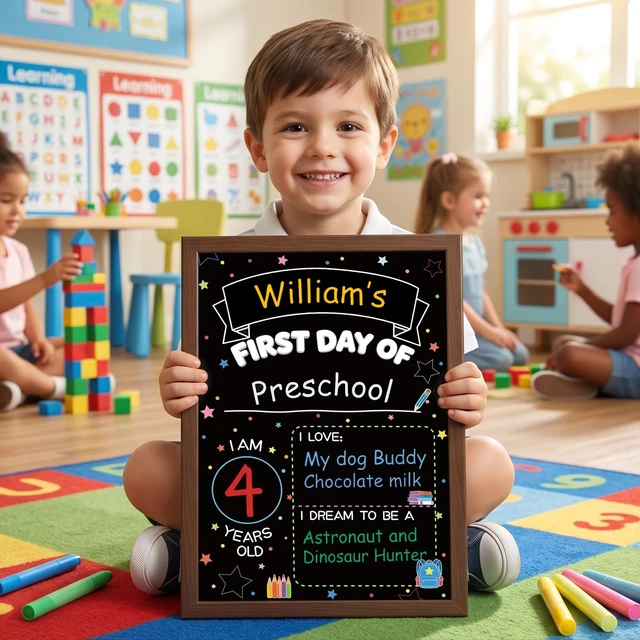 Alt view image 6 of 7 - First Day of School Sign, Double Sided Chalkboard with Wood Frame First and Last Day of School Sign Double-Sided with 5 Liquid Chalk Markers, Back to School Board for Kids, 14"x10"