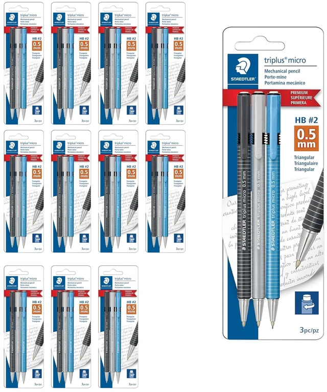 Main image of Triplus Micro 0.5mm Mechanical Pencils #2, 12 Pack, 36 count 3 pieces per set, Retractable & Refillable #2 Pencils with Twist Erasers