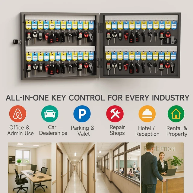 Alt view image 6 of 7 - 48 Key Lock Box, Steel Key Cabinet with Combination Lock & Key Wall Mounted Key Organizer Box with Key Management App (Record Key Borrow/Return) for Home, Small Office, School, Rental