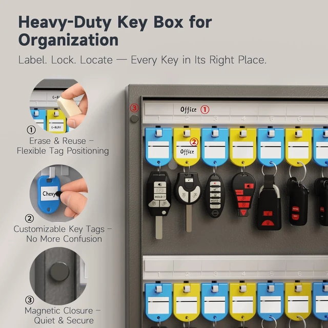 Alt view image 4 of 7 - 48 Key Lock Box, Steel Key Cabinet with Combination Lock & Key Wall Mounted Key Organizer Box with Key Management App (Record Key Borrow/Return) for Home, Small Office, School, Rental