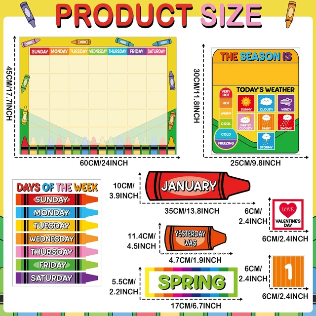 Alt view image 3 of 7 - Colorful Crayon Calendar Bulletin Board Set Crayons CTP Bulletin Board Calendar Seasons Weather Chart Crayon Classroom Decors with Season Weather and Days of the Week Chart for Back to School Supplies