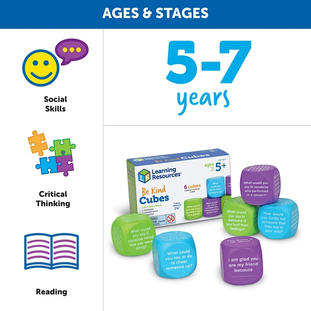 Alt view image 6 of 6 - Be Kind Cubes, 6 pieces, Ages 5+ Social Emotional Toys, Speech Therapists Materials, Emotional Intelligence Toys