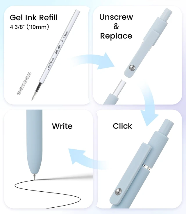 Alt view image 4 of 7 - Cute Black Gel Pens, 12Pcs 0.5mm Quick Dry Black Ink Pens Ballpoint 0.5mm Fine Point Black Ink Aesthetic Pen for School Office Supplies, Retractable Fidget Pen for Nurses Men Women