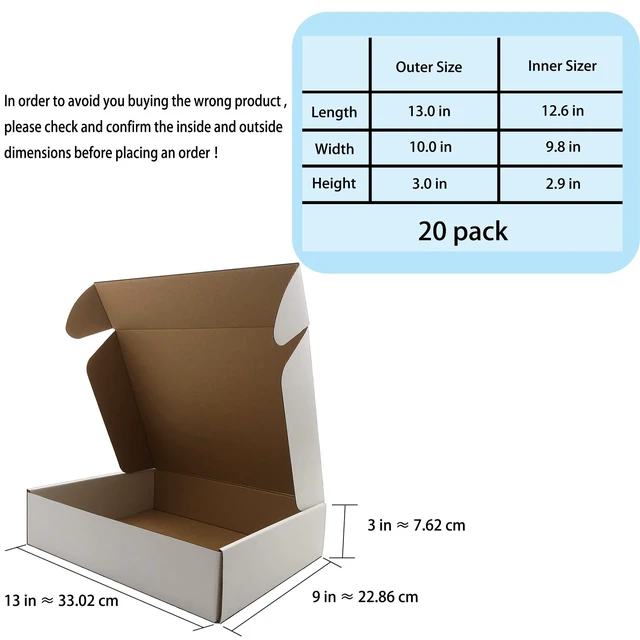 Alt view image 3 of 7 - 13x10x3 Inch White Shipping Box 20 Pack,Craft Gift Box,Mailing,Packaging Easily Assemble,Lightwight, Shipping,Packaging,Recyclable Storage,E-commerce,Literature Mailing, Luck Top, Corrugated Carton