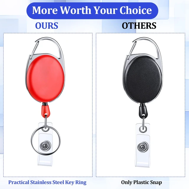 Alt view image 4 of 6 - 120 Pack Retractable Badge Holder Reel with Clip, 6 Colors Key Ring Attachment, Heavy Duty Reel for ID Cards, For Office Nurses Doctors Employees Students, Bulk Pack with Clip