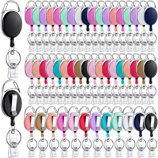 Main image of 100 Pack Retractable Badge Holder Reel with Clip, Colorful Key Ring Attachment, Heavy Duty Reel for ID Cards, For Office Nurses Doctors Employees Students, Bulk Pack with Clip