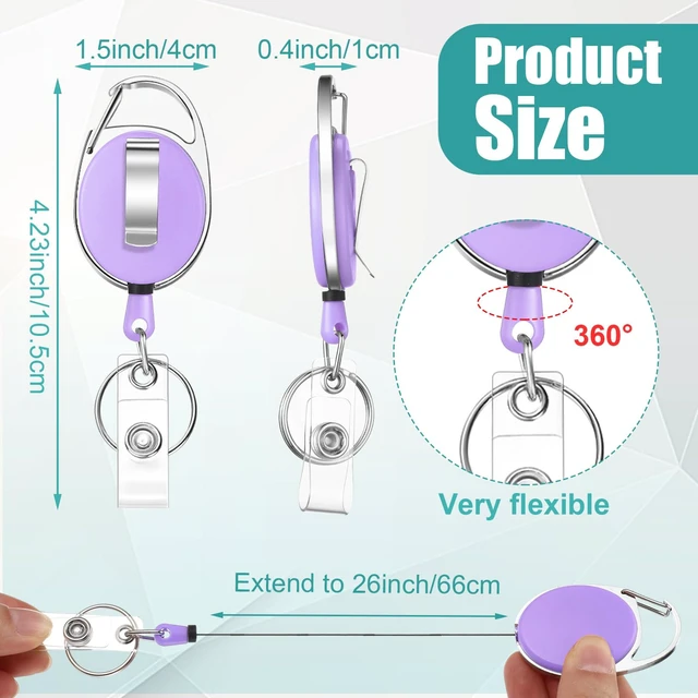 Alt view image 2 of 6 - 100 Pack Retractable Badge Holder Reel with Clip, Colorful Key Ring Attachment, Heavy Duty Reel for ID Cards, For Office Nurses Doctors Employees Students, Bulk Pack with Clip