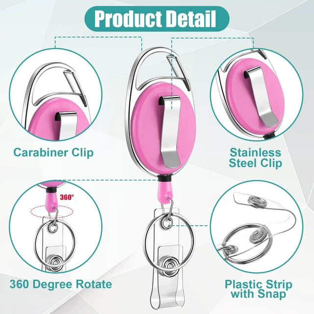 Alt view image 3 of 6 - 100 Pack Retractable Badge Holder Reel with Clip, Colorful Key Ring Attachment, Heavy Duty Reel for ID Cards, For Office Nurses Doctors Employees Students, Bulk Pack with Clip