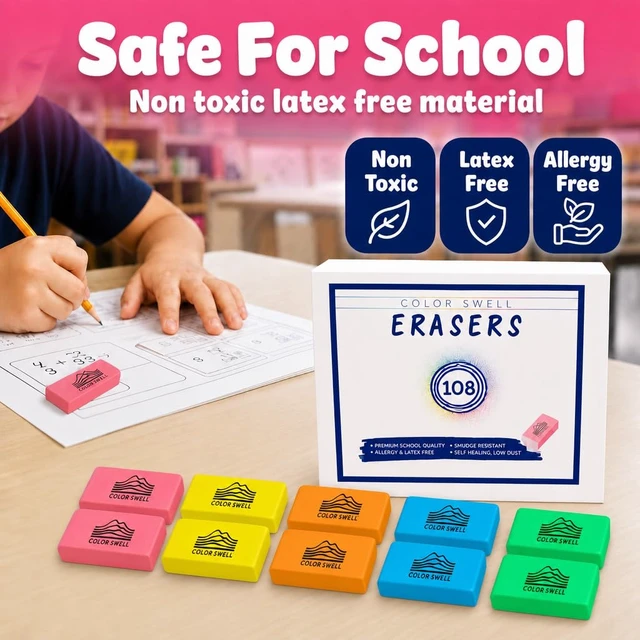 Alt view image 2 of 7 - Bulk Pink Erasers - 108 Pack of Neon and Pink Erasers Neon and Pink, For Offices, Classroom, Kids, Students, Families, Donations