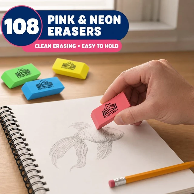 Alt view image 3 of 7 - Bulk Pink Erasers - 108 Pack of Neon and Pink Erasers Neon and Pink, For Offices, Classroom, Kids, Students, Families, Donations
