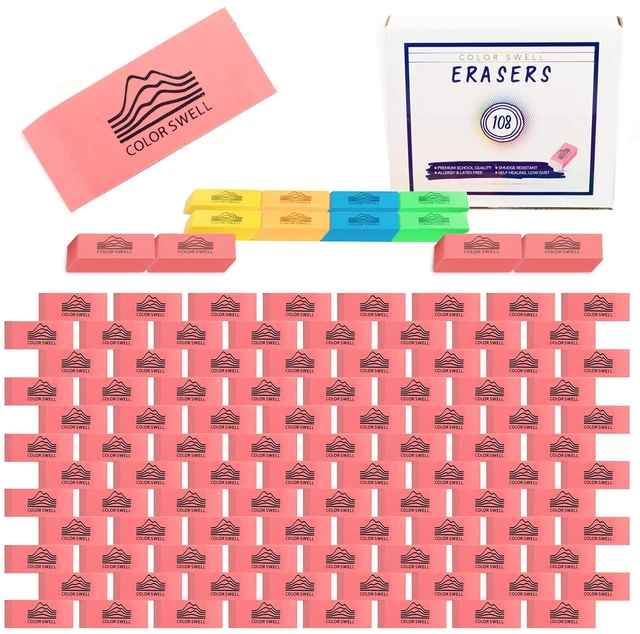 Main image of Bulk Pink Erasers - 108 Pack of Neon and Pink Erasers Neon and Pink, For Offices, Classroom, Kids, Students, Families, Donations