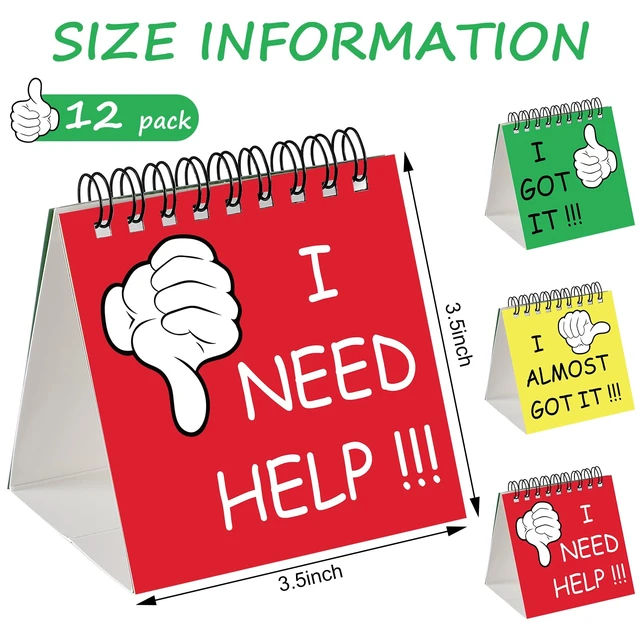 Alt view image 2 of 7 - 48 Pcs I Need Help Mini Flip Chart Self Assessment Classroom Signs 3-color Progress Cards, Spiral Desktop Stand, Practical Teaching Supplies & Classroom Behavior Tool for Teachers & Students