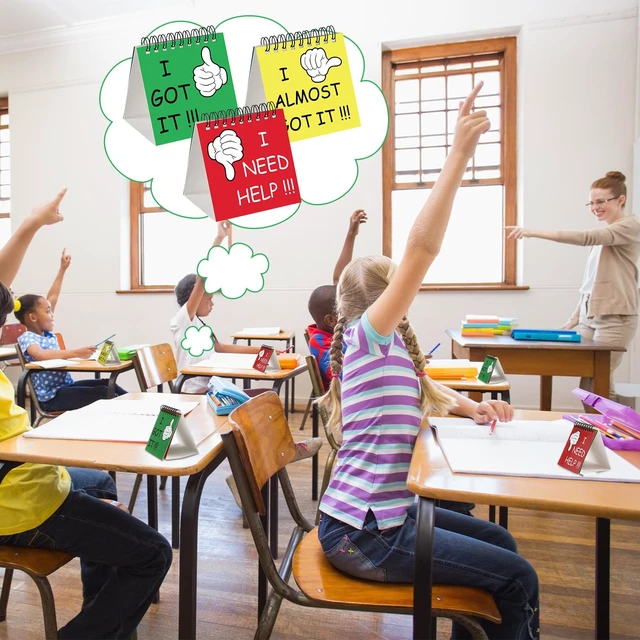 Alt view image 5 of 7 - 48 Pcs I Need Help Mini Flip Chart Self Assessment Classroom Signs 3-color Progress Cards, Spiral Desktop Stand, Practical Teaching Supplies & Classroom Behavior Tool for Teachers & Students