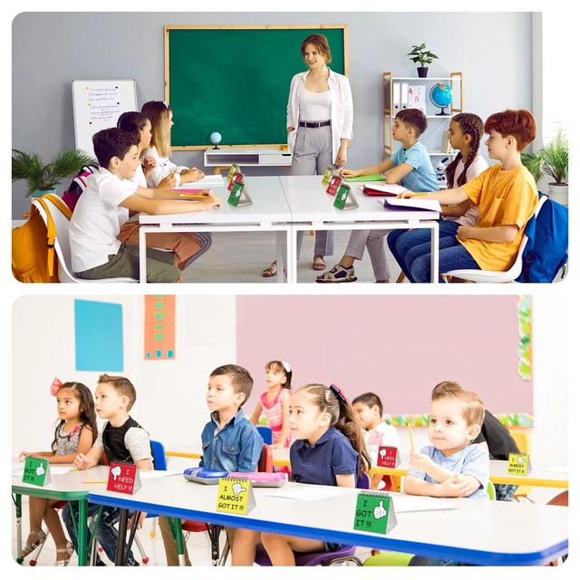 Alt view image 6 of 7 - 48 Pcs I Need Help Mini Flip Chart Self Assessment Classroom Signs 3-color Progress Cards, Spiral Desktop Stand, Practical Teaching Supplies & Classroom Behavior Tool for Teachers & Students