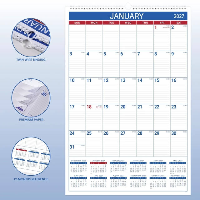 Alt view image 4 of 7 - 2027 Wall Calendar, 2027 Vertical Large Wall Calendar, 15" x 23" from Jan 2027 - Dec 2027, Julian Date, Premium Paper, for Home Office Organizing
