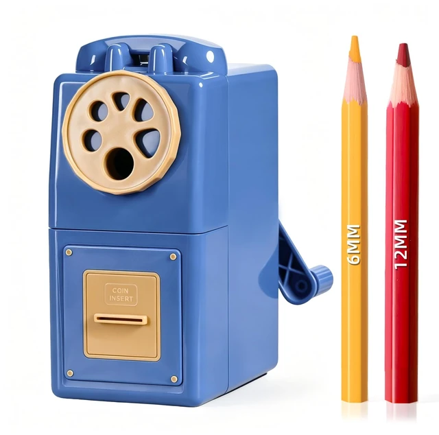 Main image of Heavy Duty Manual Hand Crank Pencil Sharpener, Desktop, Blue For Colored Pencils, No Mounting Required, 5 Adjustable Modes, Durable Alloy Blade, Ideal for Classroom, Office & Artists