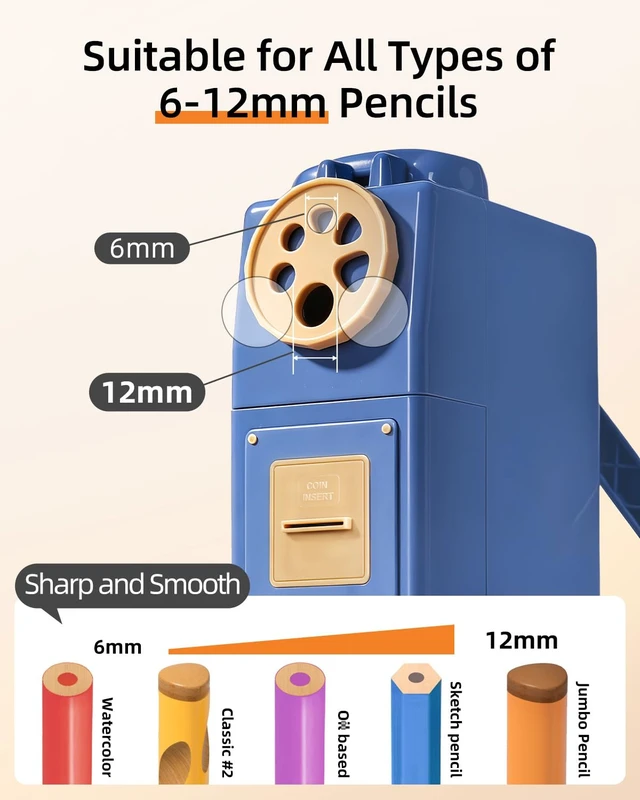 Alt view image 2 of 7 - Heavy Duty Manual Hand Crank Pencil Sharpener, Desktop, Blue For Colored Pencils, No Mounting Required, 5 Adjustable Modes, Durable Alloy Blade, Ideal for Classroom, Office & Artists