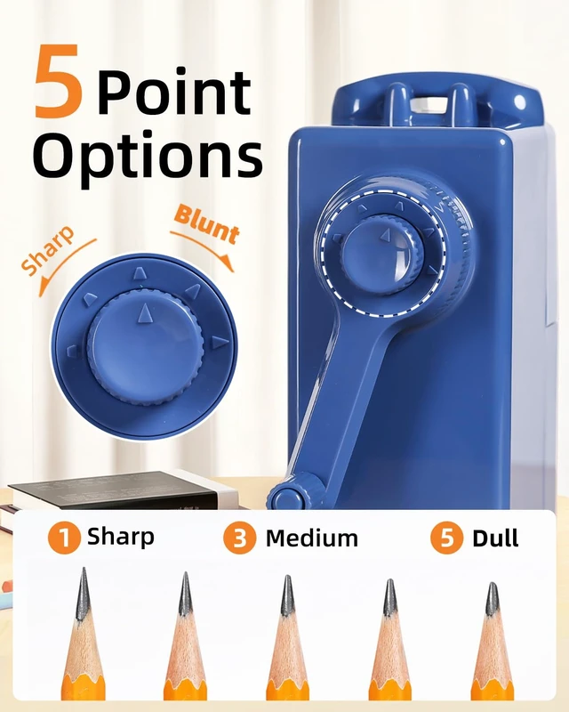 Alt view image 3 of 7 - Heavy Duty Manual Hand Crank Pencil Sharpener, Desktop, Blue For Colored Pencils, No Mounting Required, 5 Adjustable Modes, Durable Alloy Blade, Ideal for Classroom, Office & Artists