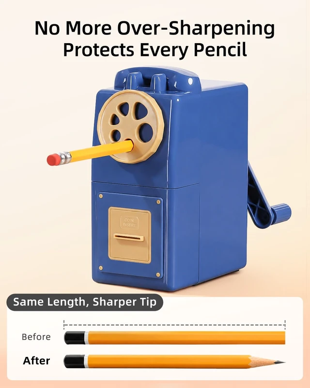 Alt view image 4 of 7 - Heavy Duty Manual Hand Crank Pencil Sharpener, Desktop, Blue For Colored Pencils, No Mounting Required, 5 Adjustable Modes, Durable Alloy Blade, Ideal for Classroom, Office & Artists