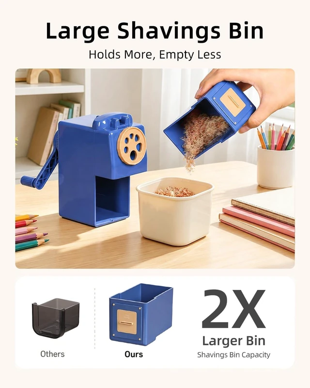 Alt view image 5 of 7 - Heavy Duty Manual Hand Crank Pencil Sharpener, Desktop, Blue For Colored Pencils, No Mounting Required, 5 Adjustable Modes, Durable Alloy Blade, Ideal for Classroom, Office & Artists