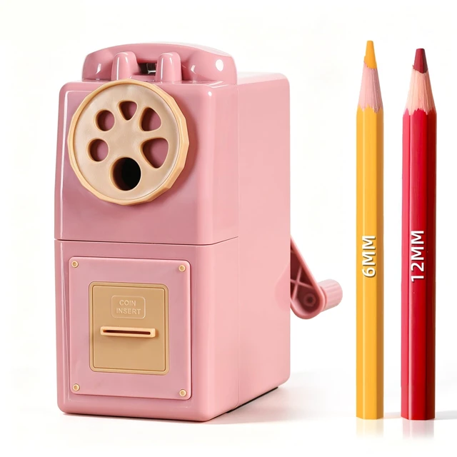 Main image of Heavy Duty Manual Hand Crank Pencil Sharpener, Desktop, Pink For Colored Pencils, No Mounting Required, 5 Adjustable Modes, Durable Alloy Blade, Ideal for Classroom, Office & Artists