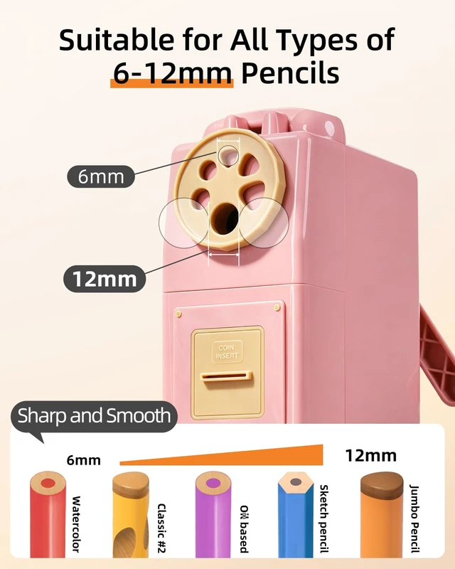 Alt view image 2 of 7 - Heavy Duty Manual Hand Crank Pencil Sharpener, Desktop, Pink For Colored Pencils, No Mounting Required, 5 Adjustable Modes, Durable Alloy Blade, Ideal for Classroom, Office & Artists