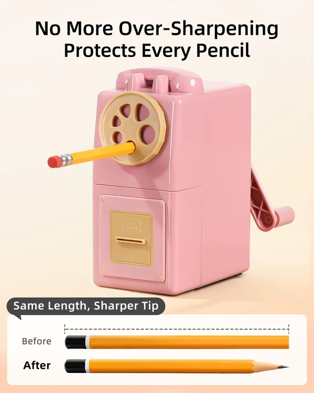 Alt view image 4 of 7 - Heavy Duty Manual Hand Crank Pencil Sharpener, Desktop, Pink For Colored Pencils, No Mounting Required, 5 Adjustable Modes, Durable Alloy Blade, Ideal for Classroom, Office & Artists