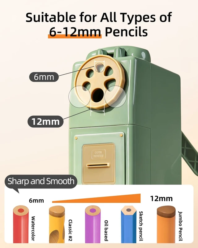 Alt view image 2 of 7 - Heavy Duty Manual Hand Crank Pencil Sharpener, Desktop, Green For Colored Pencils, No Mounting Required, 5 Adjustable Modes, Durable Alloy Blade, Ideal for Classroom, Office & Artists