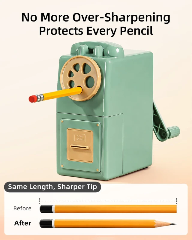 Alt view image 4 of 7 - Heavy Duty Manual Hand Crank Pencil Sharpener, Desktop, Green For Colored Pencils, No Mounting Required, 5 Adjustable Modes, Durable Alloy Blade, Ideal for Classroom, Office & Artists