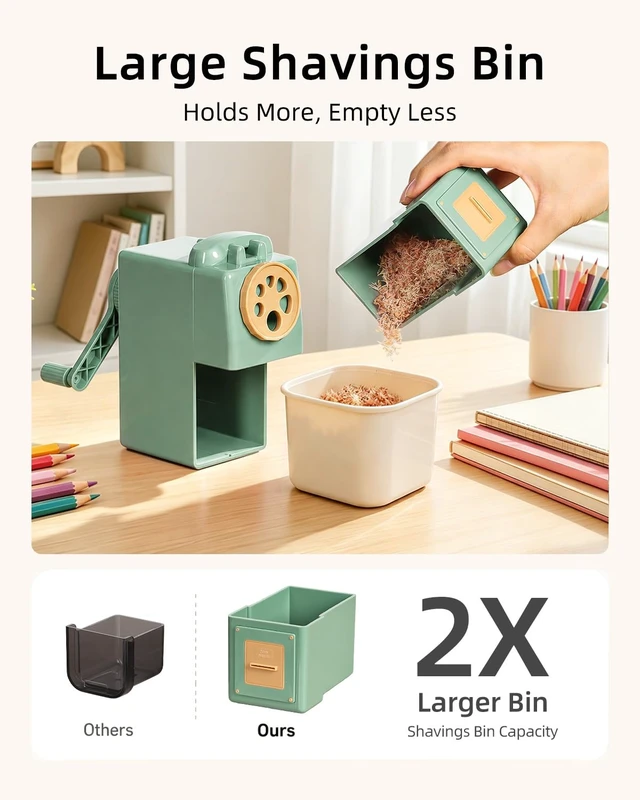 Alt view image 5 of 7 - Heavy Duty Manual Hand Crank Pencil Sharpener, Desktop, Green For Colored Pencils, No Mounting Required, 5 Adjustable Modes, Durable Alloy Blade, Ideal for Classroom, Office & Artists