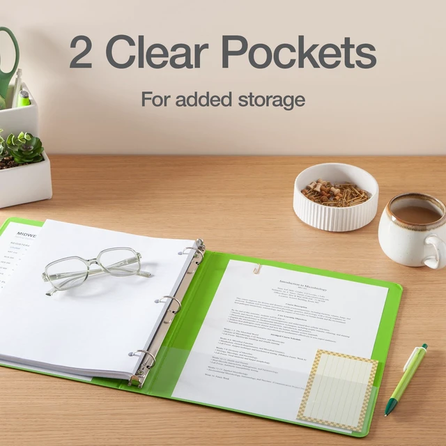 Alt view image 5 of 7 - 1 Inch 3 Ring Binders, 6 Pack, Assorted Colors, Holds 225 Sheets Round rings, clear view covers for custom inserts, and 2 inside pockets. PVC free, non stick. Stock up pack