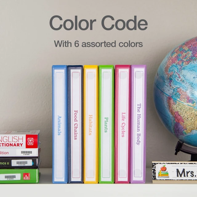 Alt view image 6 of 7 - 1 Inch 3 Ring Binders, 6 Pack, Assorted Colors, Holds 225 Sheets Round rings, clear view covers for custom inserts, and 2 inside pockets. PVC free, non stick. Stock up pack