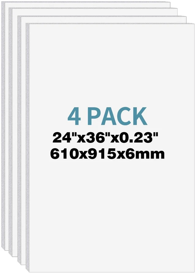 Main image of 4 Pack Foam Board 24"x36", 0.23 Inch Thickness White Poster Board, Double-Sided Acid-Free Foam Core Board, Large Lightweight Polystyrene Mat Board for Painting, Display, Craft & School Projects