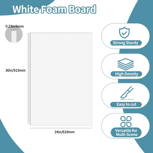 Alt view image 2 of 7 - 4 Pack Foam Board 24"x36", 0.23 Inch Thickness White Poster Board, Double-Sided Acid-Free Foam Core Board, Large Lightweight Polystyrene Mat Board for Painting, Display, Craft & School Projects