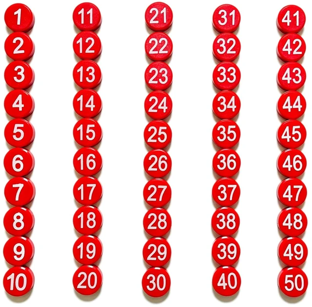 Main image of 1-50 Magnetic Numbers, Magnets with Number for Dry Erase Boards, Round Number Refrigerator Magnets for Whiteboard in Home and Office (0.8" Diameter, Red)