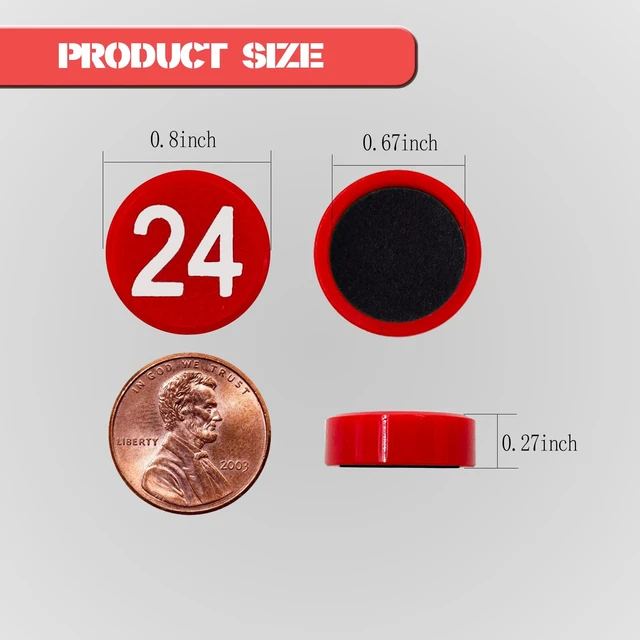 Alt view image 2 of 7 - 1-50 Magnetic Numbers, Magnets with Number for Dry Erase Boards, Round Number Refrigerator Magnets for Whiteboard in Home and Office (0.8" Diameter, Red)