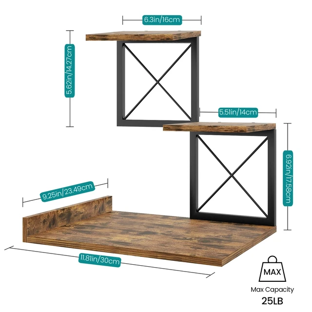 Alt view image 3 of 7 - Desk Shelf Organizer, Wood Desktop Organizer Small Bookshelf, 3 Tier Storage Shelf Riser Display Stand for Office Decor and Desk Accessories, Rustic Brown Black