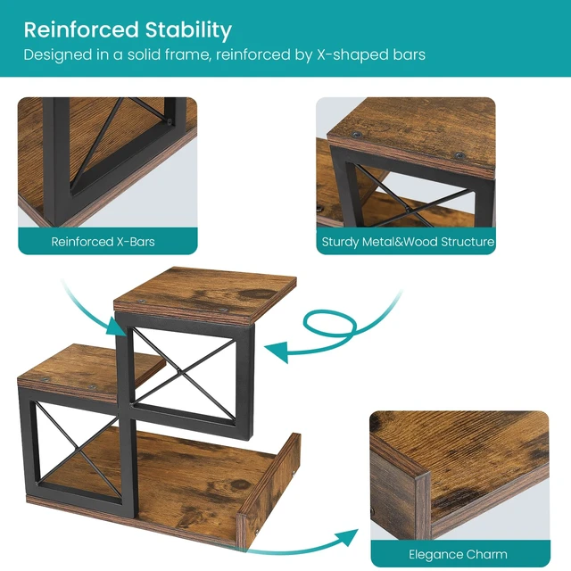 Alt view image 5 of 7 - Desk Shelf Organizer, Wood Desktop Organizer Small Bookshelf, 3 Tier Storage Shelf Riser Display Stand for Office Decor and Desk Accessories, Rustic Brown Black